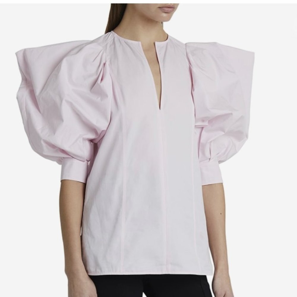 GIVENCHY POPLIN V-NECK PUFF SLEEVE TOP